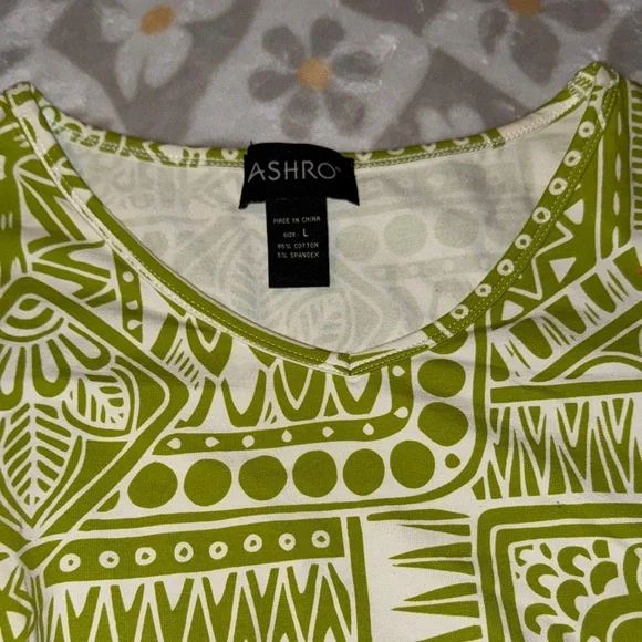 NWT Ashro Dress Size L Green White Long Sleeve Knee Length Garden Party Church - Picture 4 of 11